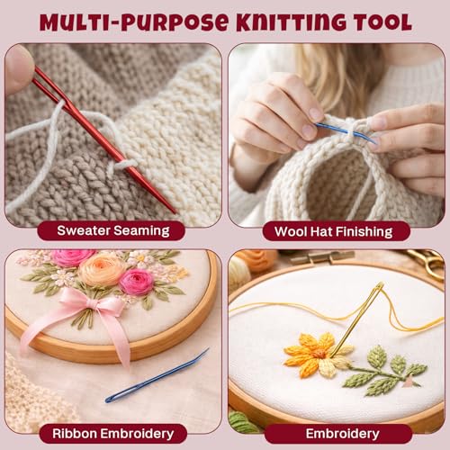 Curved Yarn Needles Set, Large-Eye Aluminum Tapestry Darning Needles for Crochet and Knitting with Storage Bottle, (Multicolor,12PCS)