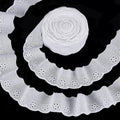 FINGERINSPIRE 15 Yards Cotton Lace Trim 1-5/8 inch White Cotton Eyelet Lace Ribbon Floral Embroidery Ruffle Trim Wavy Edge Floral Ribbon for Sewing Dresses Clothes Bag Pets Clothes - color: White