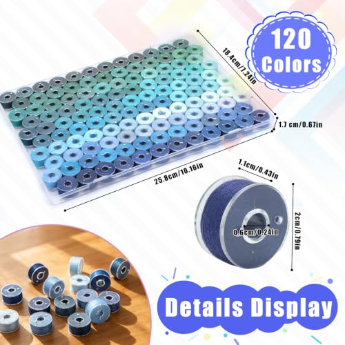 120 Pcs Pre-Wound Bobbins Sewing Thread 120 Colors (Blue) - color: Blue