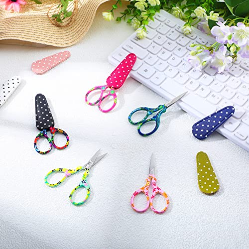 Therwen 6 Pcs 3.6" Embroidery Scissors, Artificial Leather Cover, Colorful - style: Colorful