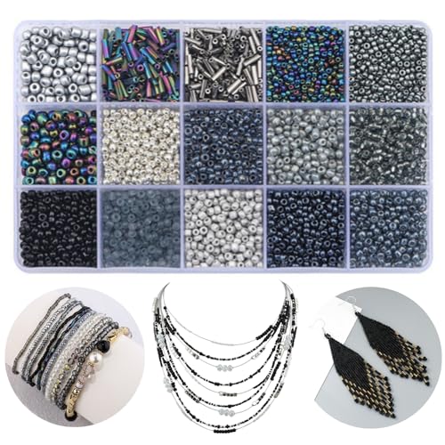 15 Color Glass Seed Tube Bugle Beads Bracelet Jewelry Making Kit,Black - color: black
