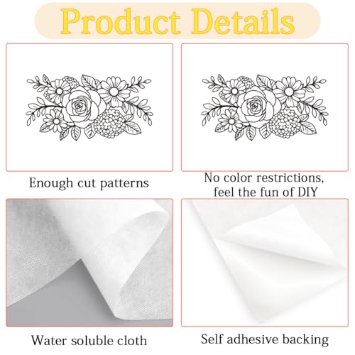 50Pcs Water Soluble Embroidery Patterns Mountains 11.7 x 8.3 Inch Embroidery Paper Flowers Book Mountains Stick and Stitch Wash Away Transfer Paper Stabilizers for Hand Sewing Beginners - color: Mixed Shapes