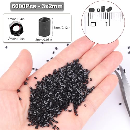 6000pcs Black Bugle Beads Bulk, Embroidery Tube Short Beads for Jewelry Making, Bracelet,Necklaces Supplies,Craft DIY(3x2mm) - color: Black