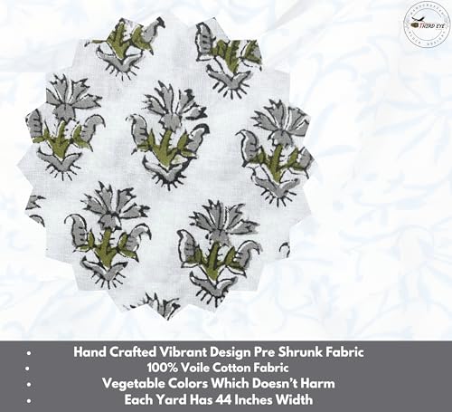 100% Cotton Fabric by the Yard, Hand Block Print Fabric for Sewing RB-101 - color: Rb-101 Grey, size: 3 Yard pre cut