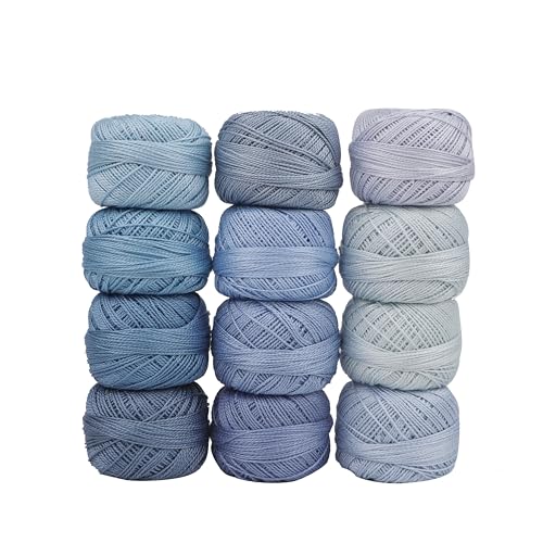 Size 8 Double Mercerized Egyptian Long Staple Cotton Pearl Thread 12 Gradient Colors per Box 5 Grams Ball Rainbow Color Embroidery Thread for Crochet Cross Stitch Hand Embroidery (12G) - color: 12G