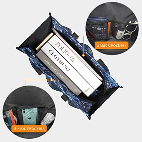 TOPDesign Utility Water Resistant Tote Bag with 13 Pockets, Zipper Closure - color: Blue Bandanna, size: Medium