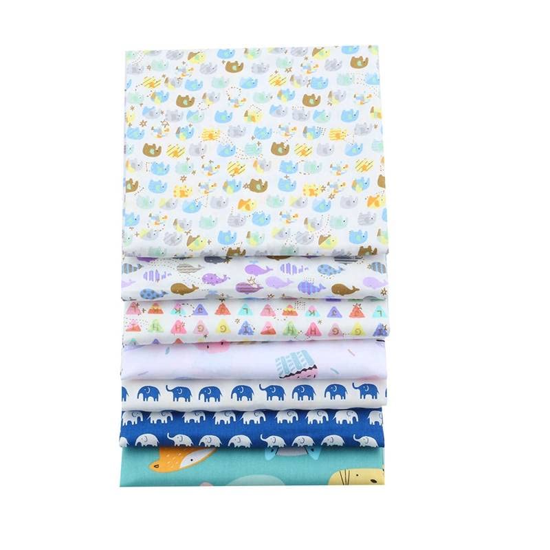 AMORNPHAN Fish and Elephant Animal Cartoon Printed 100% Cotton Quilting Bundles Fabric for Patchwork Needlework DIY Sewing Crafting Precut Face Mask 16x20 Inches (40x50cm.) Set of 7 Pieces (Elephant) - color: Elephant