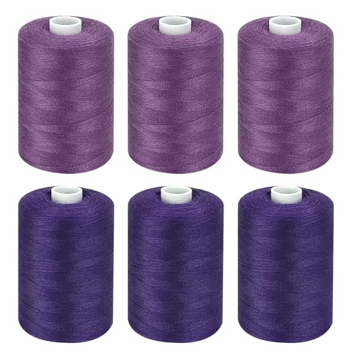 Purple Thread for Sewing, 6 Spools of 1000 Yards Polyester Quilting Thread - color: Purple+DarkPurple