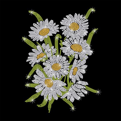 1 Pc Flower Iron on Rhinestones Transfer, Daisy Flower HotFix Iron on Patch Transfer Decals Floral Crystal Heat Transfer Clothing Repair Decor for T-Shirt Hat Jacket Decor DIY Accessories - style: Daisy Flower