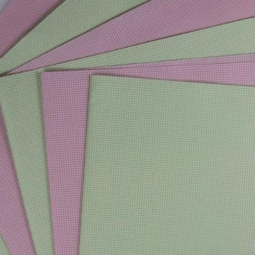 KCS 4/6 pc of 12" x 18" 30cmx45cm 16CT Counted Cotton Aida Cloth Cross Stitch Fabric (Pink+Light Green, 6 pc) - color: Pink+light Green, size: 6 pc