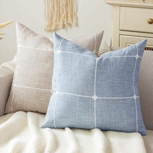 vctops Pack of 2 Rustic Lattice Throw Pillow Covers (Plaid Blue,20"x20") - color: Plaid Blue, size: 20" x 20" (Pack of 2)