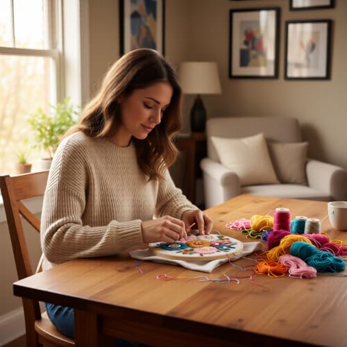 Embroidery Kit for Beginners & Adults Starter Kit, Cross Stitch Kits,DIY Hand Embroidery Needlepoint Set with Hoop, Pre-Printed Fabric, Threads and Instructions (Flower-2) - color: Flower-2