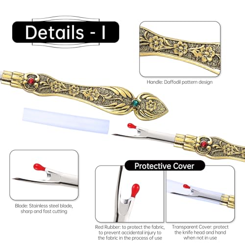 2Pcs Metal Seam Ripper Set, European Vintage Carved Handle Stitch Ripper, Sharp Seam Ripper Tool for Sewing with Storage Cases, Durable and Handy Crafting Removing Threads Tools - color: D