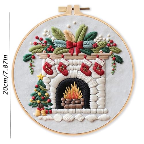 LB Christmas Embroidery Kit for Beginners Adults, 3 Sets Hand Embroidery Starter Kit with Fireplace Pattern and Instructions Stamped Cross Stitch Kits Include Embroidery Hoop Needles Threads Scissors - color: Blue