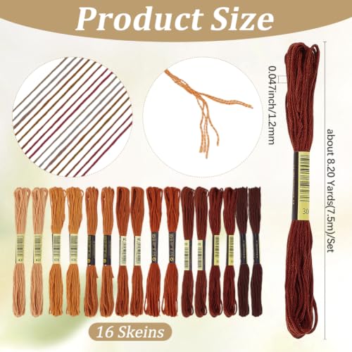 16 Skeins 131 Yards Multicolor Embroidery Thread Set 6 Ply 1.2mm Cotton Cross Stitch Embroidery Floss Friendship Bracelet String for Bracelet Making Knitting Stitching Sewing Crafts (Brown) - color: Brown