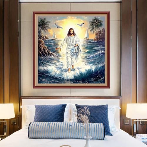 Funchey Counted Cross Stitch Kits for Adults Needlepoint Kits Unprinted Cross Stitching Embroidery Kit 11CT Cross Stitch Supplies&The Radiant Jesus 18x18 inch - color: DIYCrafts10