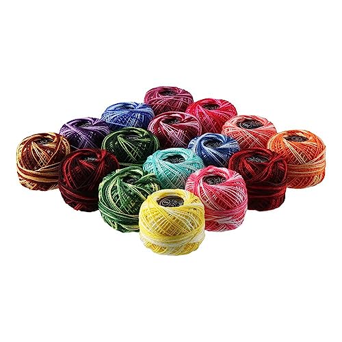 16 Rolls of Colorful Cotton Thread Ball Crochet Embroidery Rainbow Color Sewing Thread for Cross Stitch Crafts(Style 1) - color: Style 1