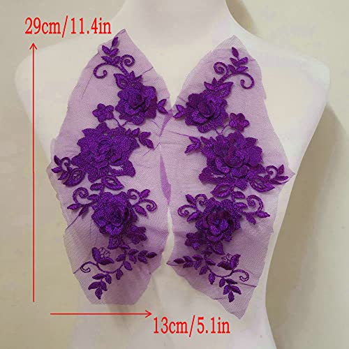 2 Pair 29 * 13cm Red/Pink/Purple/Sky Blue Wedding Dress Lace Shirt Accessories Embroidery Lace Garment Design DIY Accessories (Purple) - color: Purple