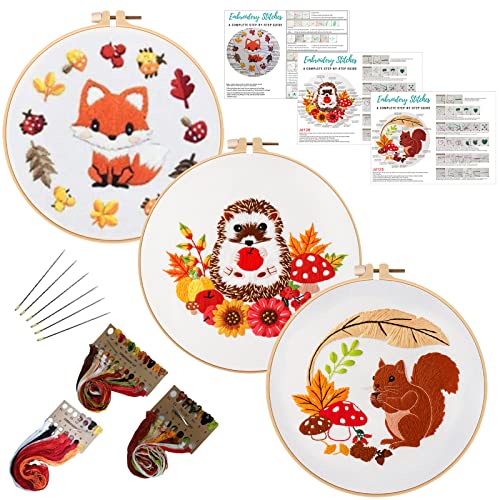 Louise Maelys 3 Set Animal Embroidery Kit for Beginners Cute DIY Gift - color: Animals-4