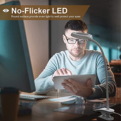 Desk Lamp, JKSWT Clip on Light Reading Light Ring Light LED with 3 Color Modes, 9 Brightness Dimmer, 60 pcs LEDs, Touch-Sensitive Control Pane, 360 ° Flexible Gooseneck Bed Light