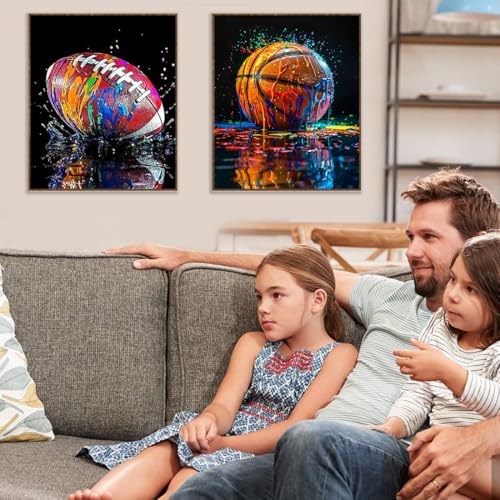 3 Pack Graffiti Ball Sports Stamped Cross Stitch Kits for Adults Beginners - color: Rugby, Basketball, Baseball