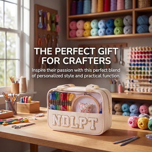 Needlepoint Project Bag Sewing Gifts Embroidery Sewing Bag Craft Storage Organizer NDLPT Clear Zip Pouch Bag - color: Beige, size: Cuboid-L