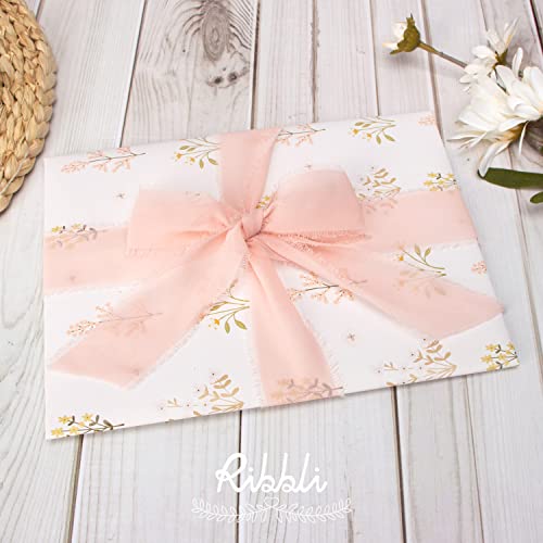 Ribbli Blush Pink Chiffon Ribbon - 1-1/2 inch x 30 Yard Handmade Fringe, Perfect for Wedding Invitations, Bridal Bouquets & Flower Arrangements - color: Blush Pink