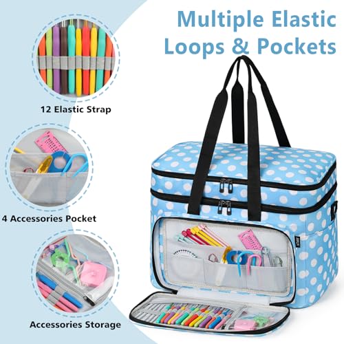 Crochet Organizer Bag with Yarn Holder, Large Yarn Storage for Accessories - color: Polka Dots