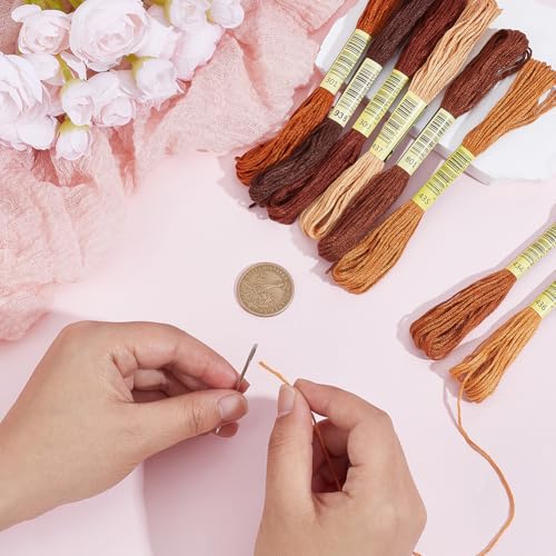 1 Box 65.6 Yards 8 Skeins 6 Strands Brown Cross Stitch Cotton Thread Assorted Embroidery Floss Set Friendship Bracelet Variegated Yarn Gradient String Bulk for Hand Sewing Making Crochet - color: Peru Cotton Thread, size: 65.6 Yards