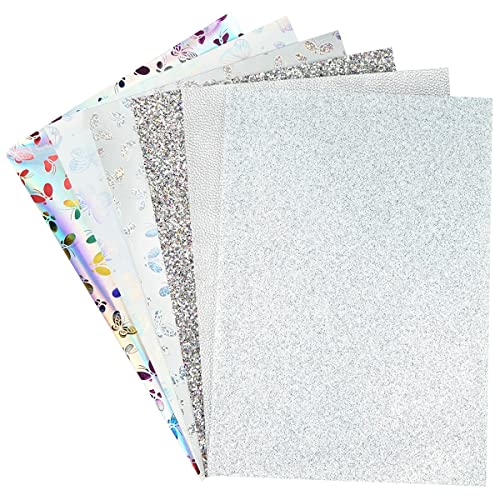 Litchi 6 Pack 8x12 Inch Faux Leather Sheets for Bow Earring, Easy to Cut Vinyl Fabric for Cricut, Durable Fade Resistant Leatherette Without Smell, Silver Series - color: Silvermix