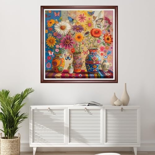 Redxing Stamped Cross Stitch Kits Full Range of Embroidery Starter Kits- Needlepoint Counted Cross Stitch Kits for Beginner Adults 11CT Printed Embroidery Kit-Magic Flower Vase 18x18 inchs - color: DIYArtsKit01