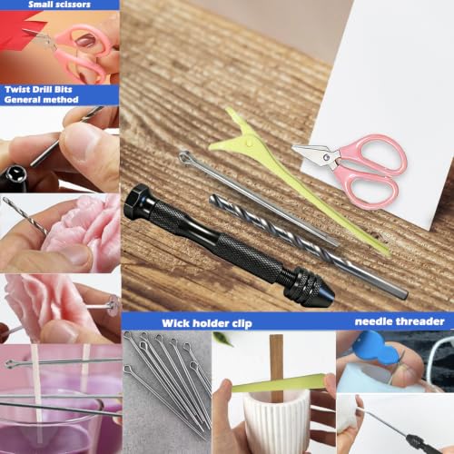 39PCS Professional Candle Making Kit with Soy Candle Wicks,Extra Long Big Hole Wicking Needle Hand Twist Drill Bits with Storage Bag,Mold Punch Set with Hook Eye for Inserting Candle&Mold Wicks - color: 39pcs
