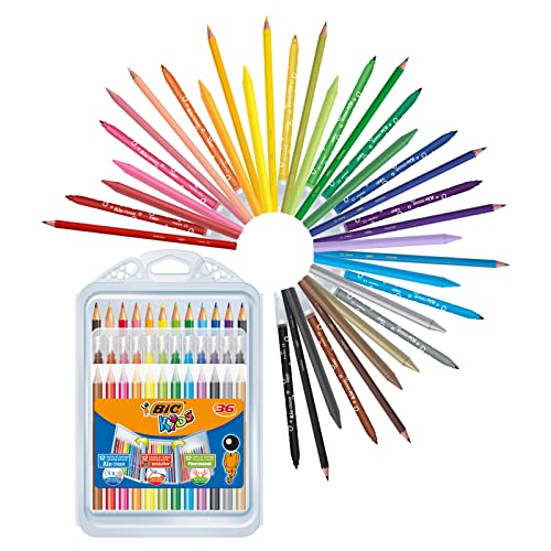 BIC Kids Colouring Kit for Children - 8 Felt-Tip Pens / 8 Coloured Pencils / 12 Chalks/Plastic Case of 36