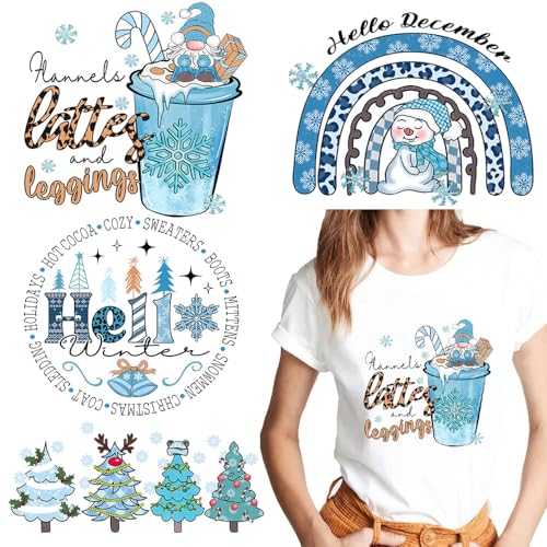 Christmas Iron on Transfers Santa Dwarf Snowman Iron on Patches Blue Iron on Stickers Washable Heat Transfer Appliques Thermal Transfer Stickers for Christmas Shirt Cloth DIY Crafts Party Favors 4PCS - color: S