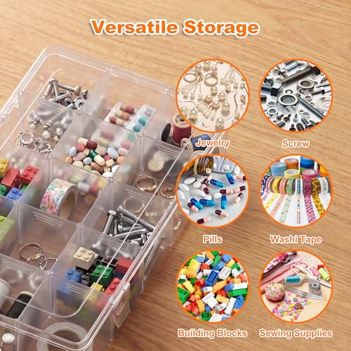 2 Pack 15 Grids Clear Organizer Box with Dividers, 10.4 x 7.1 x 2.2 in - color: 2 Pack, size: 15 Grids(10.4 x 7.1 x 2.2 inch)