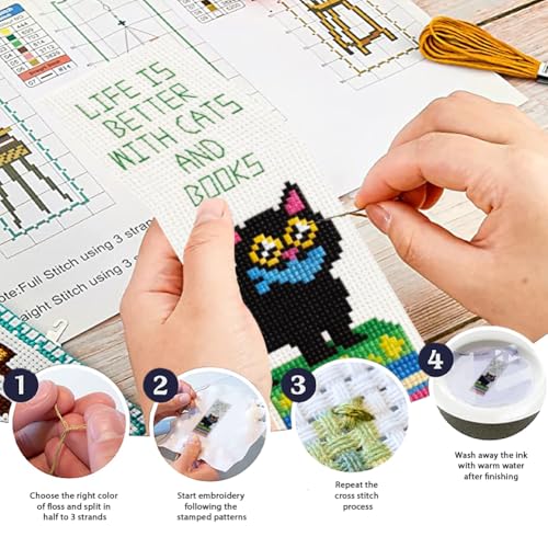 ORIGACH 6 Pack Black Cat & Inspirational Quotes Cross Stitch Kit - style: Black Cats & Quotes