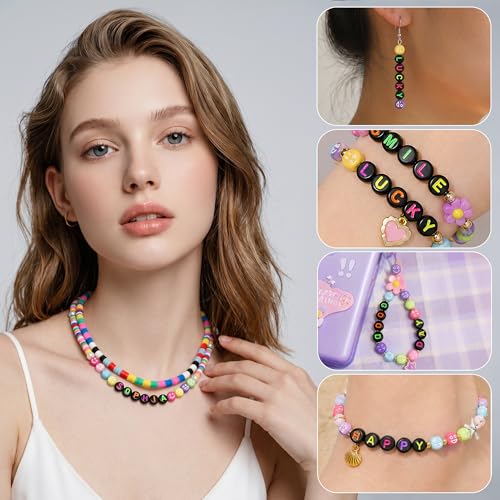 1500PCS Letter Beads, 4x7mm Alphabet Beads and Mixed Emoticon Beads - color: B+emoji