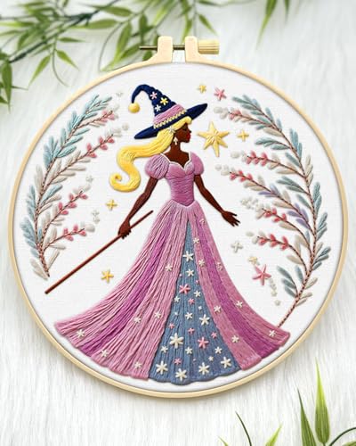ERKOON Embroidery Kit for Beginners Adult, Cross Stitch Set Include Embroidery Cloth Hoops Threads for Craft Lover Hand Stitch with Embroidery Skill Techniques (Brown Witch) - color: Brown Witch