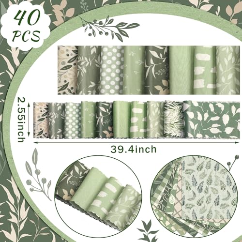 Hosuly 40 Pcs Sage Green Fabric Strips Jelly Elegant Quilting Fabric Scraps - color: Sage Green