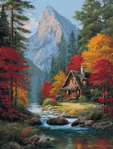Moohue 14CT Counted Cross Stitch Kits for Adults Advanced Mountains Lake Printed Stamped Cross Stitch Kits for Adults (Mountain Lake 4) - color: Mountain lake 4