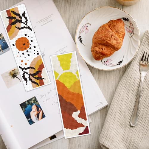 INFUNLY 6PCS Boho Cross Stitch Bookmark Kits 8''x2.4'' Landscape Bookmark Making Kit Moon Phases DIY Stamped Embroidery Bookmarks for Beginners with Instruction for Book Lovers Reader Writers Gift - style: Boho Landscape