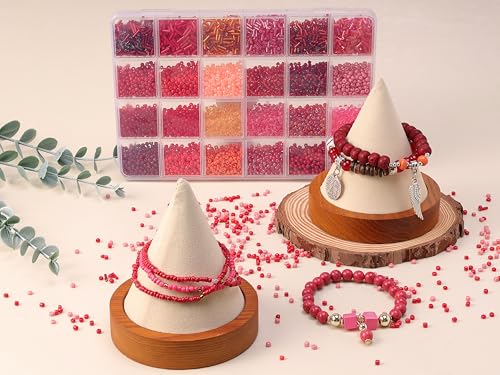 LAIDANLA 7500pcs Red Glass Seed & Bugle Tube Beads Kit for Jewelry Making - color: Red