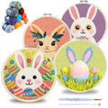 QBQBQ 4 Sets Easter Punch Needle Kits Adults Beginner, Easter Embroidery Kit with Printed Pattern and Bamboo Hoop, Festival Gift and Decoration