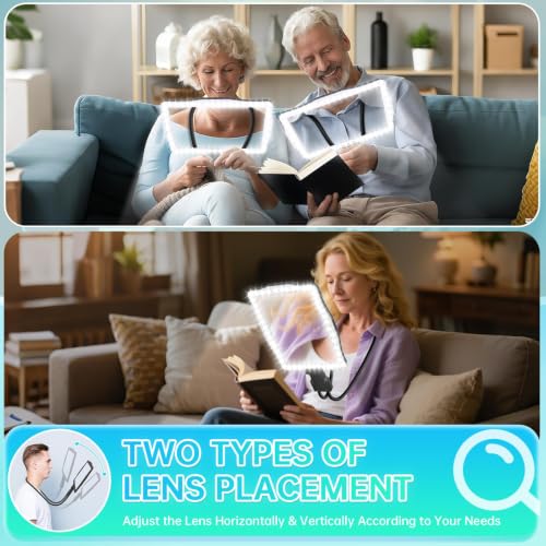 Large 10X Magnifying Glass with Light, Hands Free Magnifying Glass for Reading, Full Book Page Magnifier with 50 LED Lights, Flexible Gooseneck Magnifiers for Seniors Low Vision, Black 10.6 x 7.8in