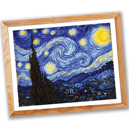 Povitrulya Counted Cross Stitch Kit for Adults 'Starry Night' by Vincent Van Gogh - Impressionist Art - Embroidery Set with Pattern, Famous Painting Design