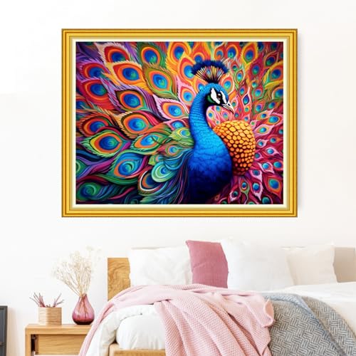Funxvoot Stamped Cross Stitch Kits Beginners Full Range of Embroidery Kits for Adults 11CT Embroidery Patterns Needlepoint Kits Printed Cross Stitch Kits-Colorful Peacock 16x20 inch - color: Craftsstyle16