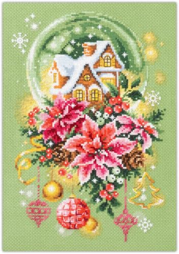 Wizardi Counted Cross-Stitch Kit Snow Globe 540-672 Magic Needle. Counted Cross Stitch for Beginners and Advanced, Advanced Needle Punch Kits for Adults Painted - color: Snow Globe