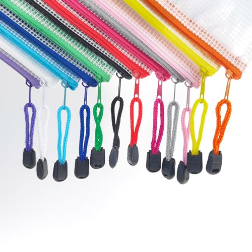 Plastic Mesh Zipper Pouch, 12Pcs Zipper File Bags with Label Pocket, A3 Size 16.9x12in, White - size: A3 Size 16.9 x 12 in