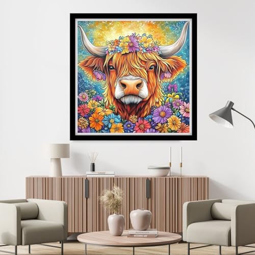 Fanxvivy Counted Cross Stitch Kits for Adults 11CT Unprinted Cross-Stitch Patterns Embroidery Kits Easy Cross Stitching Needlepoint Kits&Colorful Cow Flowers 18x18 inch - color: DIY-craft18