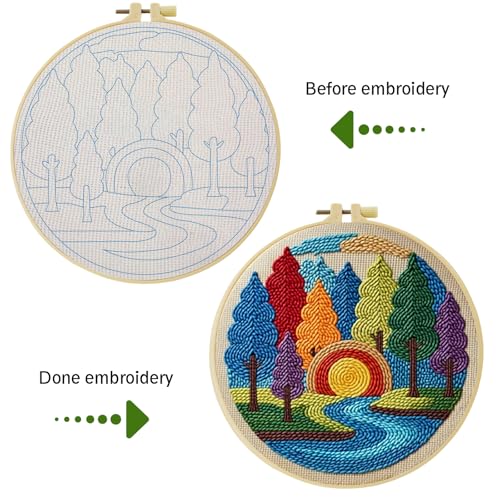 ZuoAnLF Punch Needle Kit for Beginner, Rug Yarn Hooking Beginner Kit with Instruction, Punch Needle Fabric with Pattern, Yarns, Embroidery Hoops for Punch Needle 20CM/9.8INCH (Tree) - color: tree